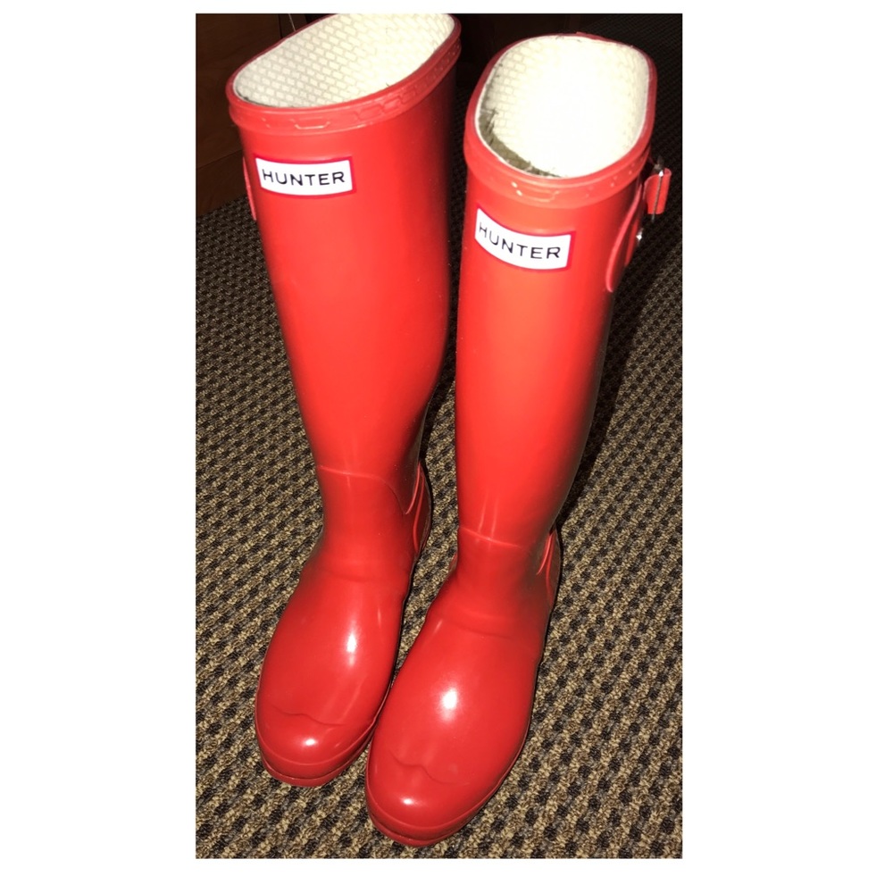 Red hunter rain boots
